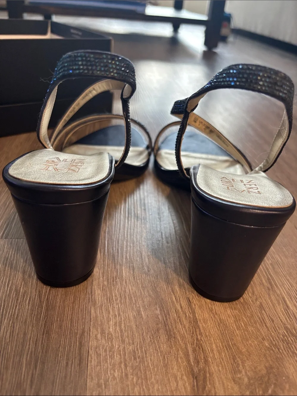 Naturalizer Navy Strappy Block Heel Sandals with Sparkle 11W